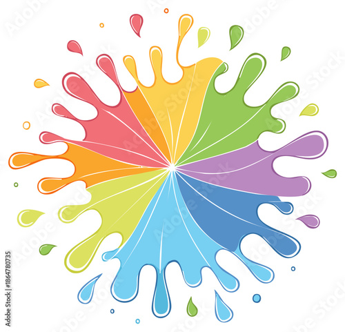 Colorful Paint Splash Bursting in Circle Pattern with Radiating Shapes