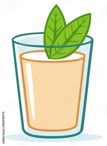 Cartoon illustration of a refreshing drink with two green leaves