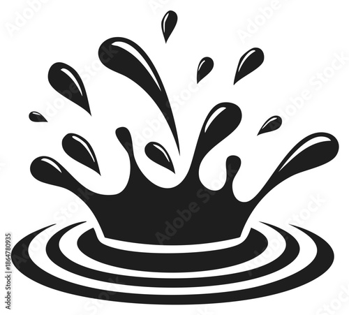Stylized liquid splash with ripples black abstract drops water droplets design resource