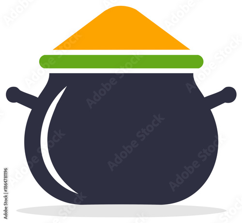 Cartoon Pot Full of Yellow Stuff with a Green Band Illustration Vector Art Graphic