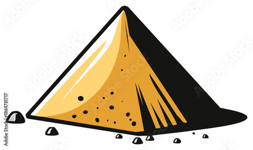 Stylized golden pyramid shaped pile of grains or dust with shadow effect isolated vector illustration