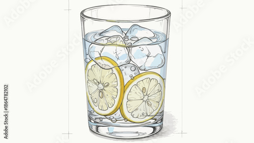 Simple sketch of a glass of water with lemon slices