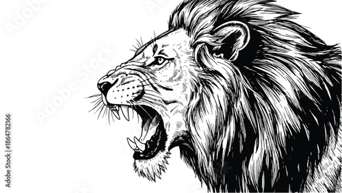 Detailed ink sketch of a roaring lion face