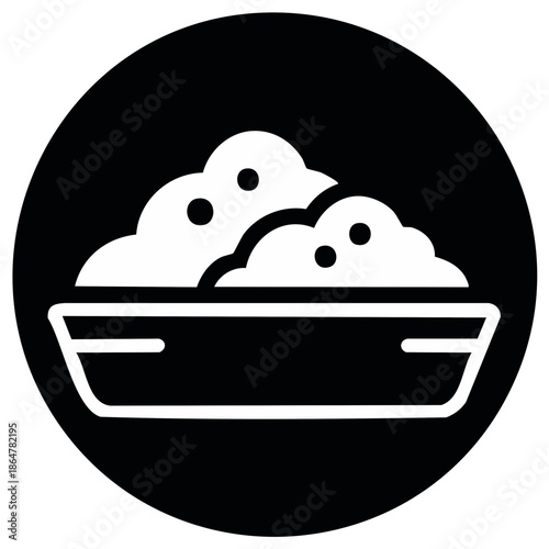 Cottage cheese or mashed food in a bowl, minimalist black and white glyph icon for nutrition and recipes
