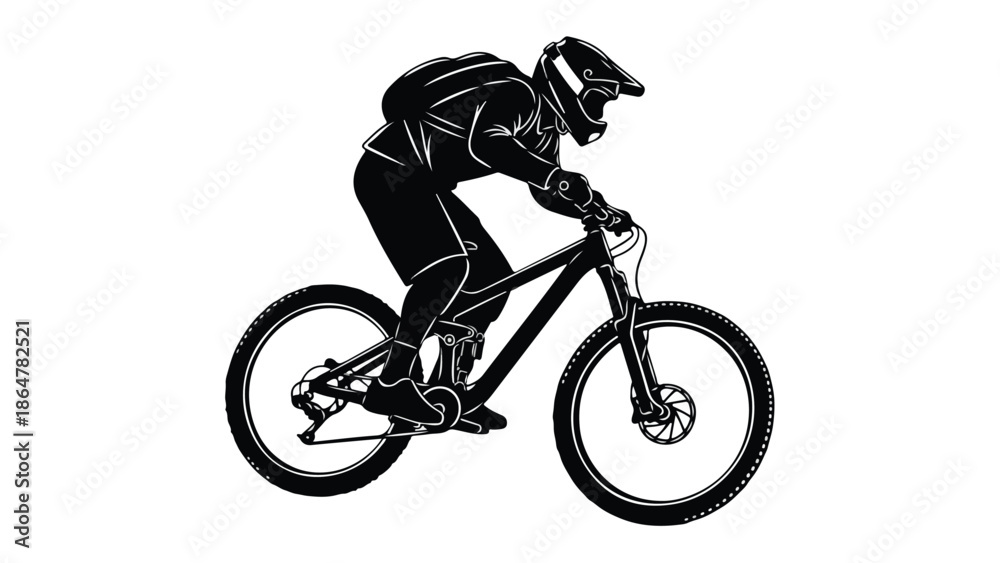 Naklejka premium Action sketch of a mountain biker descending trail