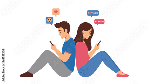 YoungомиCouple Sitting Back to Back Using Mobile Phones.