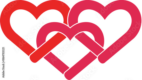 Interconnected red hearts symbolizing love and unity.