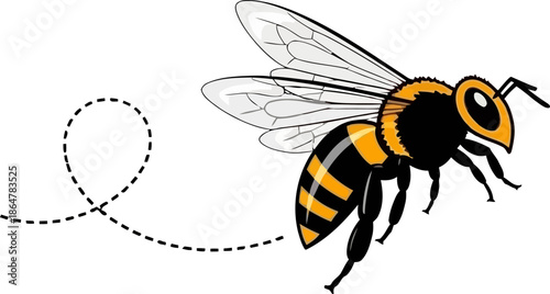 Cute Cartoon Bee Flying with a Dashed Line Trail