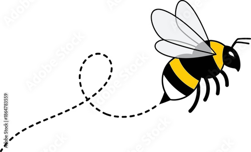 Cute Cartoon Bee Flying with a Dashed Line Trail