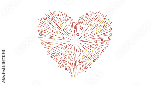 Heart shaped fireworks explosion with colorful sparks.
