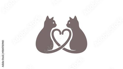 Two cats forming a heart shape together in a simple illustration.
