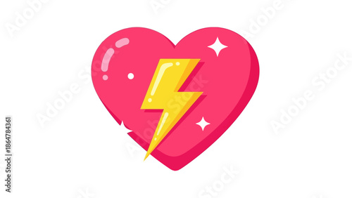 Pink heart icon with yellow lightning bolt and sparkles.