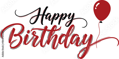 Happy birthday greeting with red balloon