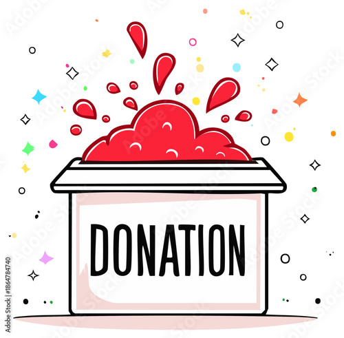 Donation Box Exploding with Charity, Help, Support and Colorful Joy