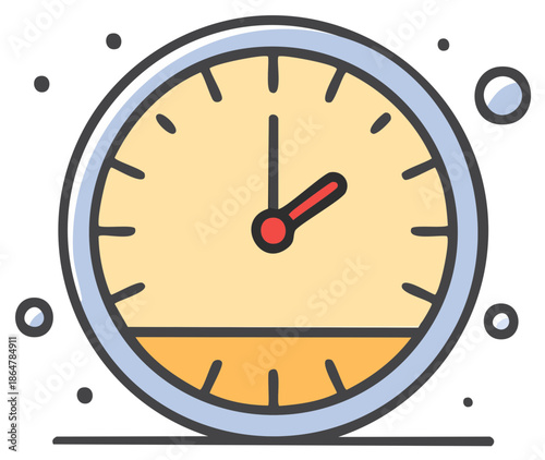 Cartoon Clock Icon with Moving Hands and Sand Filling Up the Lower Half, Time Concept, Graphic Style