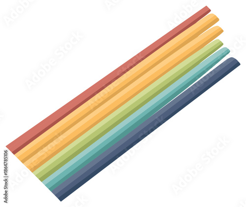 Six colorful pencils arranged diagonally in a spectrum of shades, graphic design elements