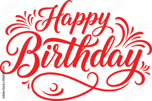 Happy birthday greeting card with red cursive text