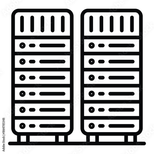 Outline data center icon for cloud hosting and server infrastructure.