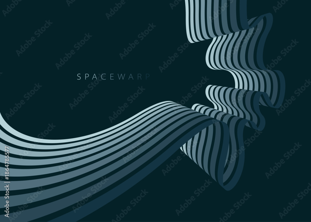 Fototapeta premium Abstract background with curve lines in perspective, vector wallpaper with stripes dreamy vanishing night emotion, dark smooth and flexible lines design.