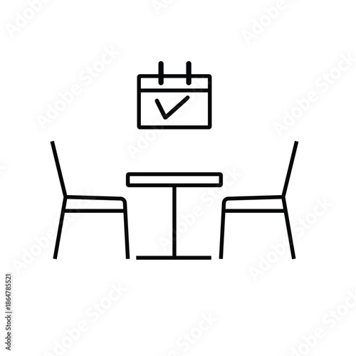 Restaurant Reservation Line Icon, Dining Table Booking with Calendar Outline