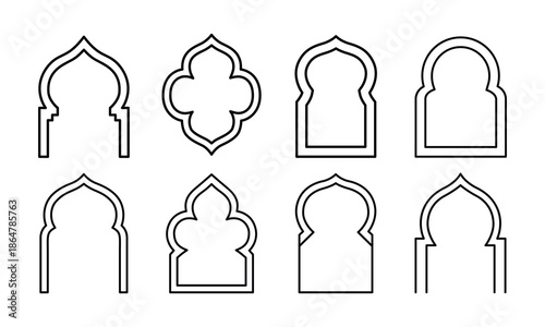 Set of eight Moroccaninspired window outline icons