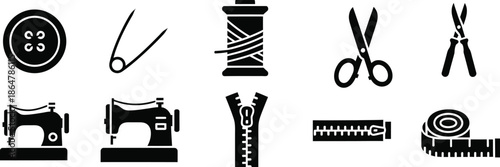 Sewing Tailoring Craft Equipment Fashion Design Icons Set with vector illustration