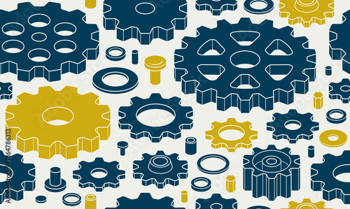 Gears seamless background, vector cogs and cogwheels mechanical repeat wallpaper, repair and maintenance theme tiling pattern, elements easy to use separately.