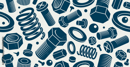 Mechanical engineering seamless background with bolts and nuts, vector invention and renovation tiling wallpaper, fix and repair, elements easy to use separately.
