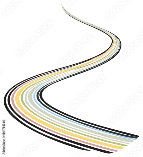 Abstract winding road of pastel colored stripes illustration representing progress and a long journey