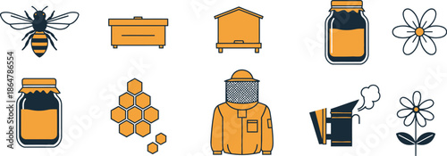 Beekeeping Apiary Honey Bee Vector Flat Icons with vector illustration