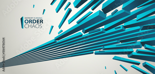 Chaos and order vector concept abstract background with lines explosion to debris in decay, 3D wallpaper with perspective lines going to chaos of destruction.