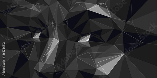 Dark low poly face vector illustration, polygonal design of a boy male face in annihilation, technology and science, kid face eyes looking at camera.