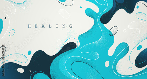 Blue lava shapes flow abstract background, vector wallpaper with liquid shapes flowing in dynamic motion, wavy water curves abstraction.