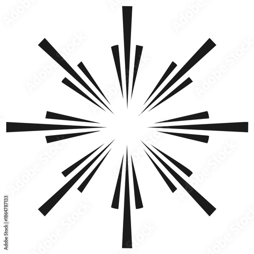 Abstract radial burst of black lines on white background depicting energy explosion