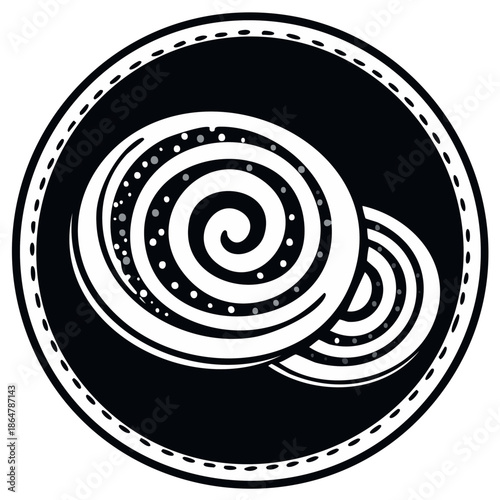 Black and white buns with poppy seeds in a circle illustration