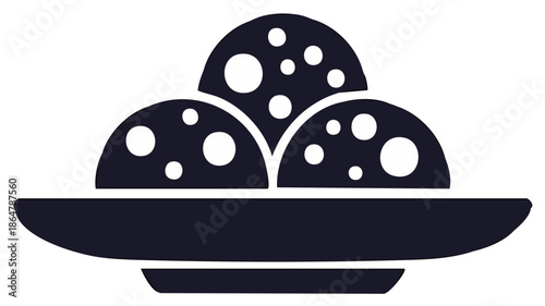 Simple Icon of Three Round Food Items on a Plate