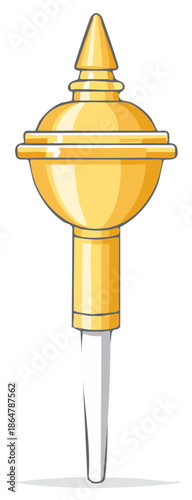 Ornate golden architectural finial with a pointed spire, vector illustration of a traditional decorative element