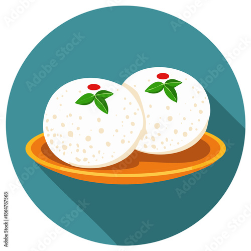 Two Sweet Balls on Plate Teal Background Illustration Festive Treat Cartoon Style