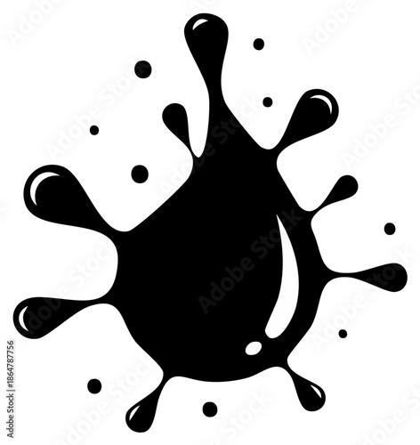 Dynamic black ink splash with droplets and splatters abstract motion