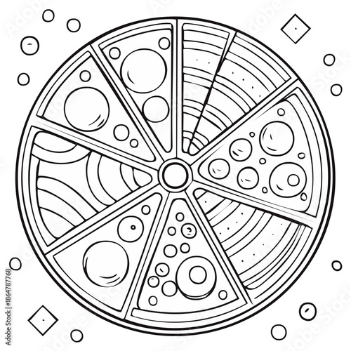Stylized Abstract Radial Design with Segmented Geometric Patterns for Creative Coloring
