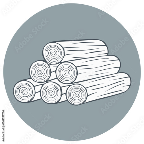 Illustration of a pile of round firewood stacked against a gray background to look like winter holiday decoration
