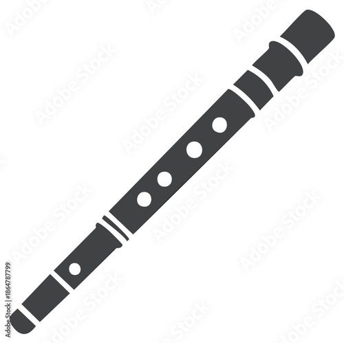 Simple flute icon vector graphic of a woodwind musical instrument for music sound and melody concepts