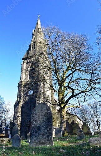 Old church and surrounding graveyard in the village of Holcombe in the borough of Bury Greater Manchester. 