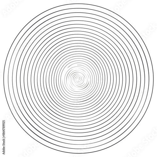 Abstract monochrome spiral with thin black lines creating a hypnotic vortex optical illusion