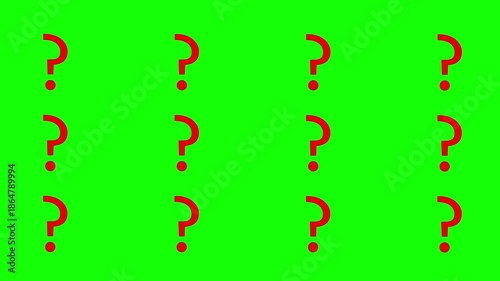 Red color multiple question marks popup animation on a green screen representing arising of many questions