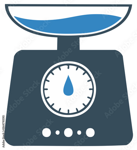 Vector icon of an analog kitchen scale weighing a bowl of liquid water