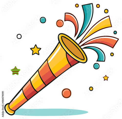 Celebration Trumpet with Confetti and Star Decorations for Festive Events