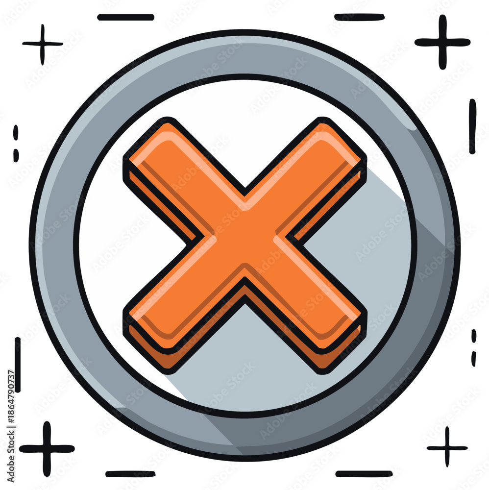 Obraz premium Orange Cross Symbol Inside Gray Circle Surrounded by Math Symbols Graphic Icon