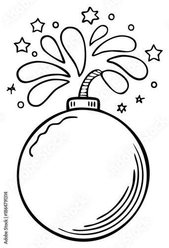 Cartoon bomb with exploding sparks and stars illustration