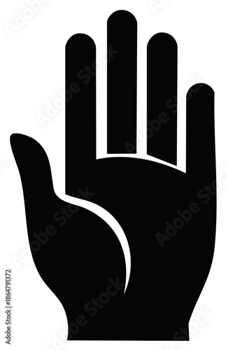 Black Hand Silhouette with Four Fingers Raised Upright Palm Gesture